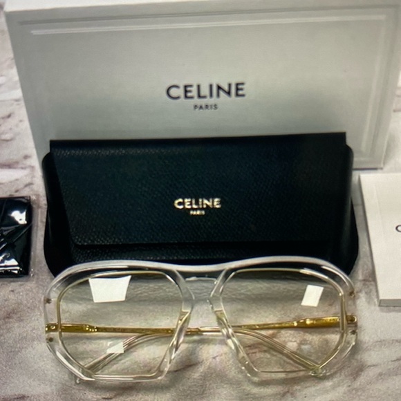 Celine Gold Arms Clear Lenses Glasses Unisex Rare Made in Italy 🇮🇹 Never Used - Picture 10 of 12